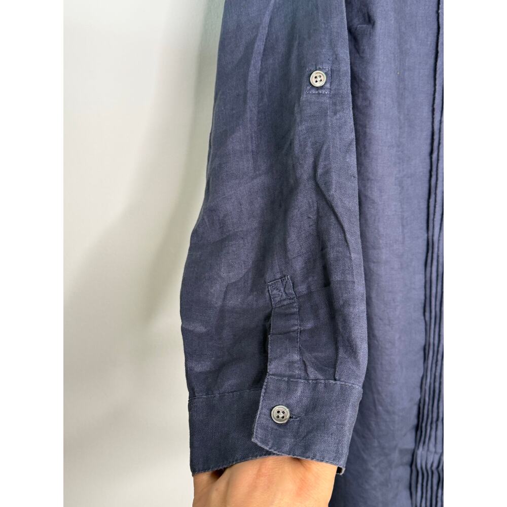 J.Jill Linen Blue Pin-tuck Roll-tab Sleeve Mini Shirt Dress Sz 1 X Plus - Picture 3 of 12